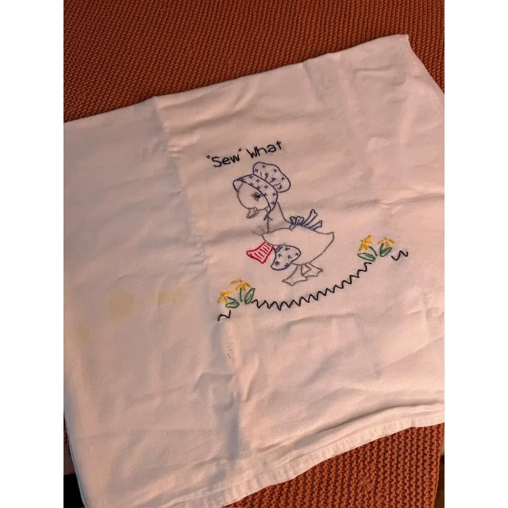 Embroidered Duck Sewing Bridge Table Cover Cotton Stained